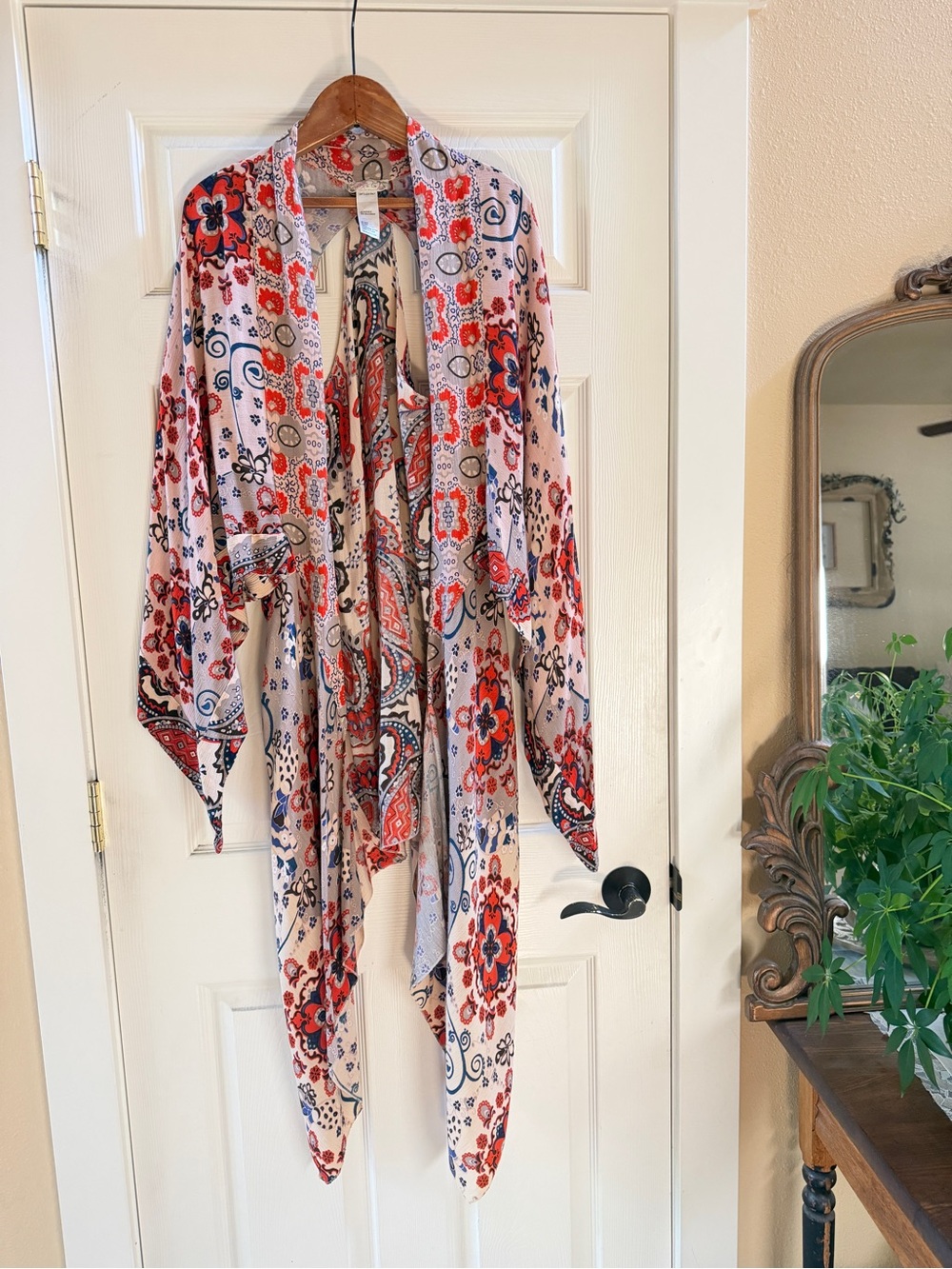 Free People Pink Floral Paisley Drape Cardigan, one- size